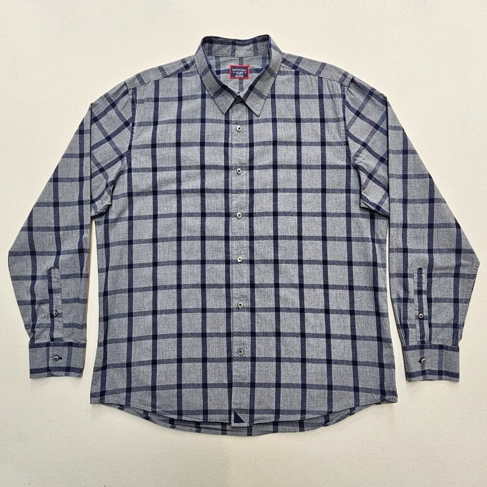 Untuckit Navy And Gray Checkered Button Down Shirt - image 2